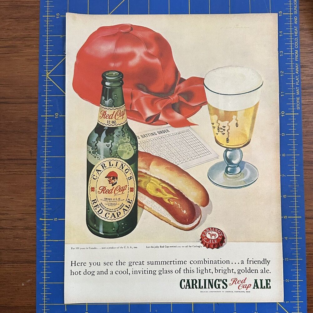 1949 Vintage Ad for Carling's Red Cap Ale